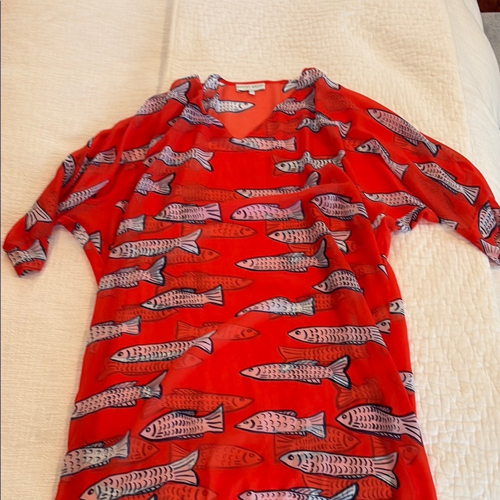 Brooke Wright Cece Fish Patterned Red Kaftan - image 4
